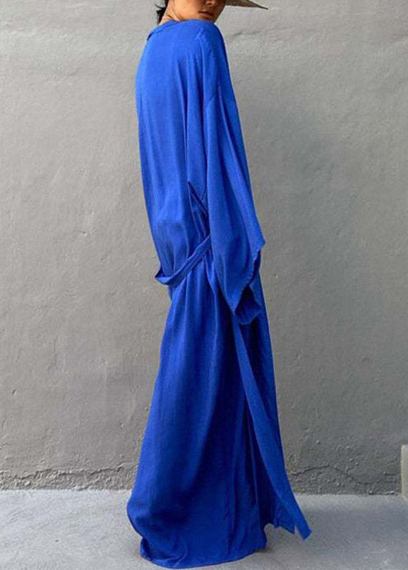 Elegant Blue Tie Taist Solid Maxi Holiday Cardigans Summer