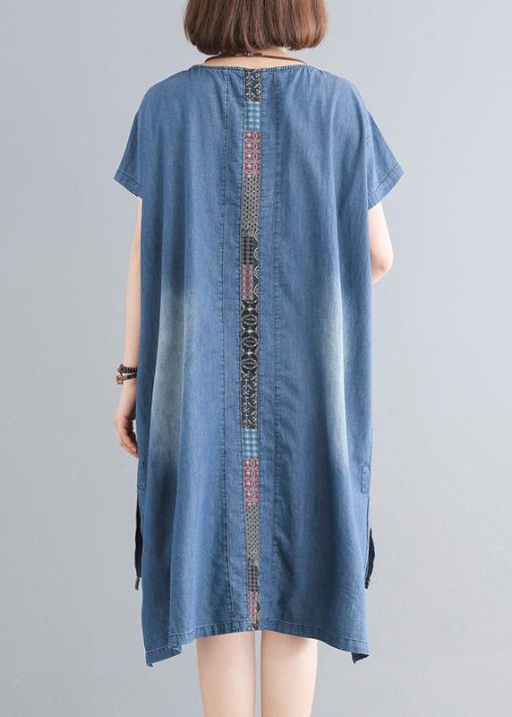 Elegant Cotton clothes Women Indian Casual Spliced Pockets Denim Dress - SooLinen