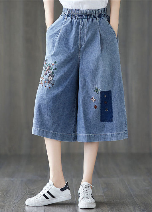 Élégant denim bleu taille élastique