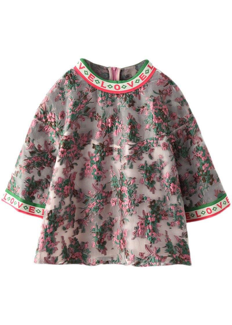 Elegant Embroideried retro O-Neck Summer Floral Blouses Half Sleeve - SooLinen