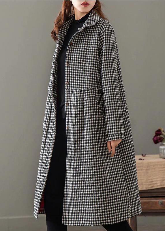 Elegant Iapel Pockets Fine Clothes For Women Black Plaid Tunic Coat - SooLinen