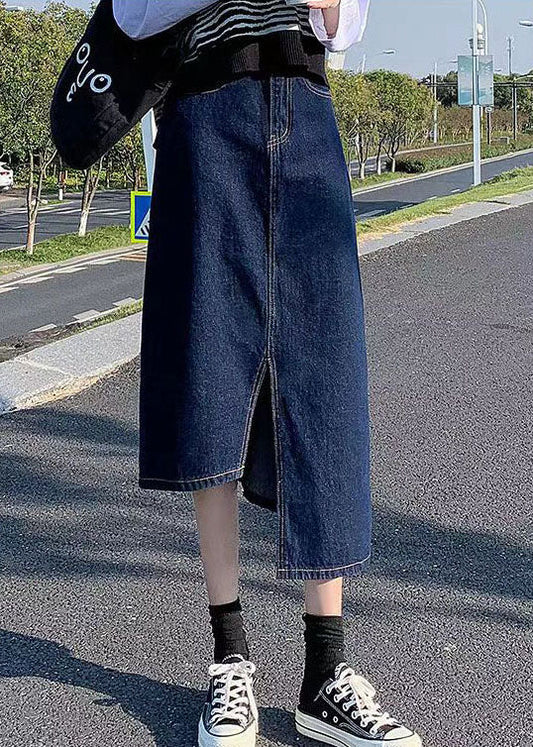 Côté élégant de la marine ouverte ouverte de poche asymétrique en coton denim jupes enveloppées d'été