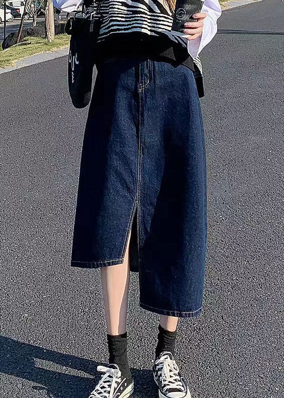 Côté élégant de la marine ouverte ouverte de poche asymétrique en coton denim jupes enveloppées d'été