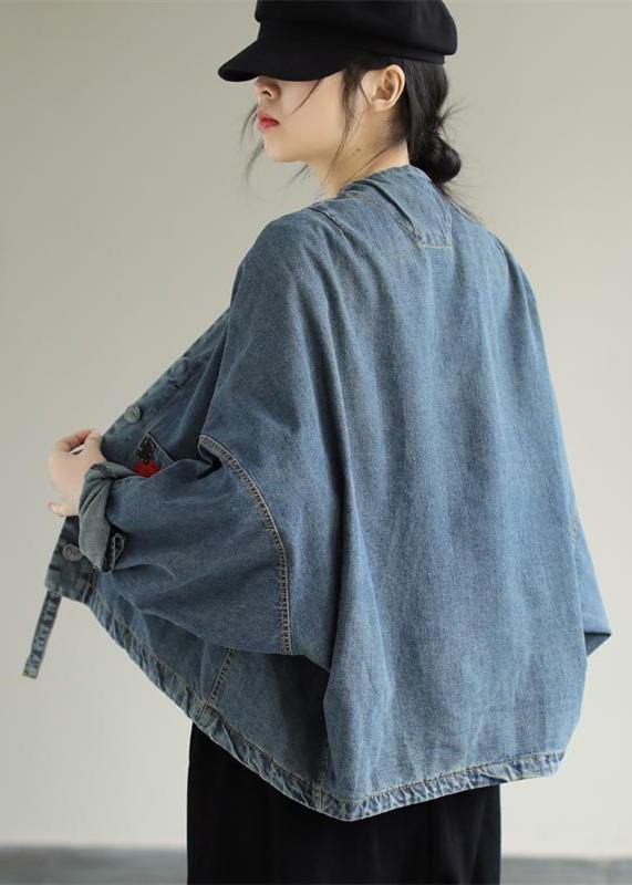 Elegant V Neck Button Down Spring Clothes Fashion Ideas Denim Blue Coats - SooLinen