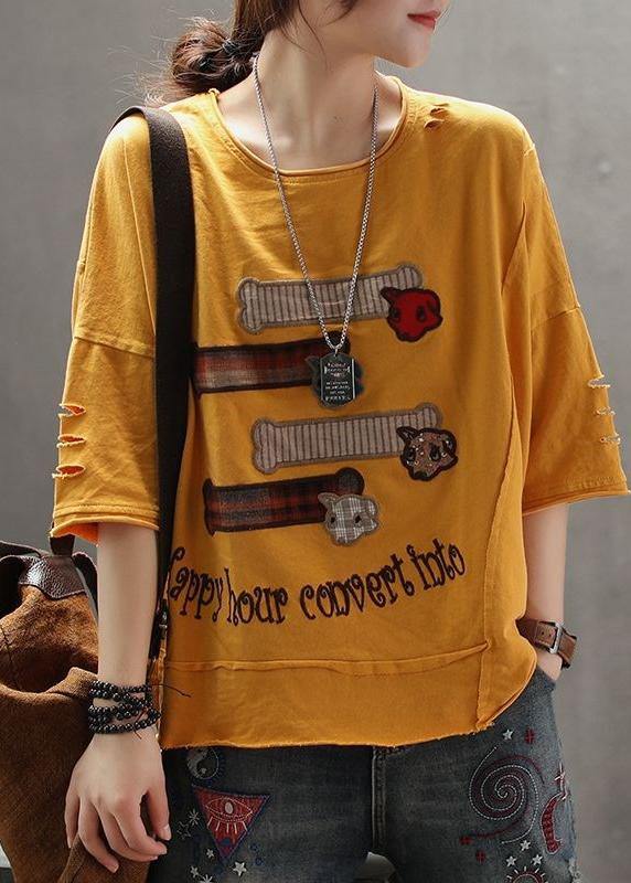 Elegant cotton Tunic Organic Summer Women Embroidery Loose Casual T-Shirt - SooLinen