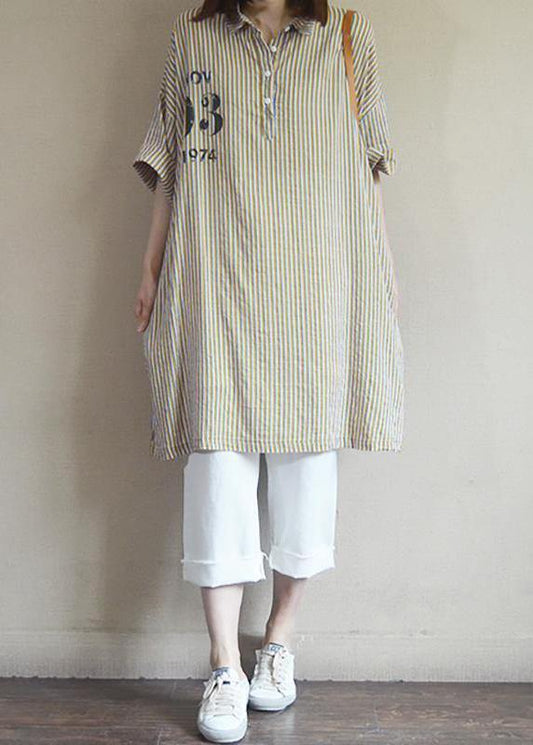 Elegant cotton clothes Korea Yellow Striped And Letter Printed Long Sleeve Shirt - SooLinen