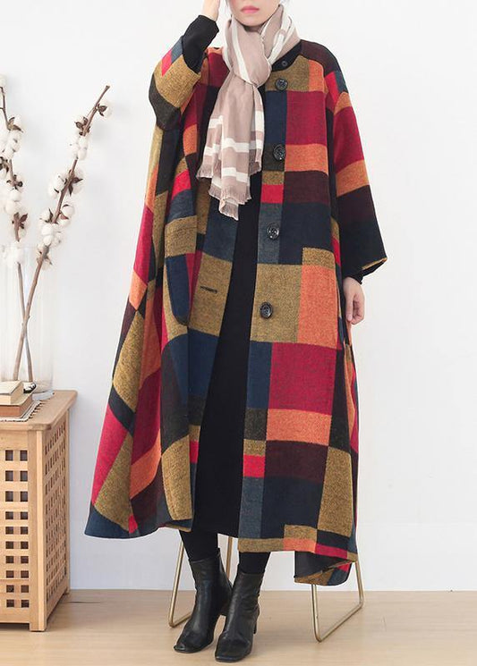 Elegant oversize long coats wild outwear yellow plaid winter wool overcoat - SooLinen