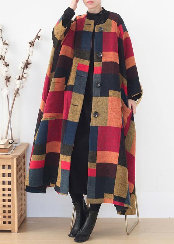 Elegant oversize long coats wild outwear yellow plaid winter wool overcoat - SooLinen