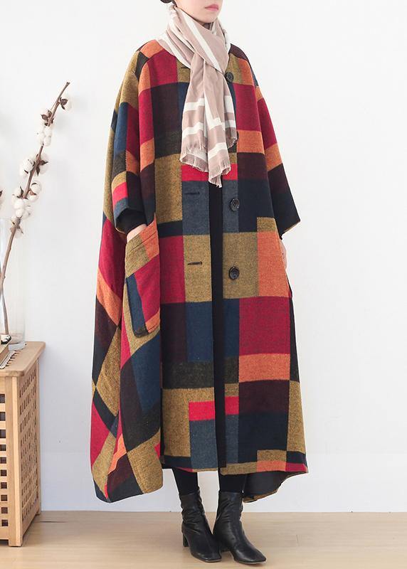 Elegant oversize long coats wild outwear yellow plaid winter wool overcoat - SooLinen