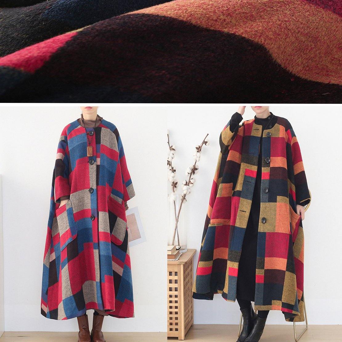 Elegant oversize long coats wild outwear yellow plaid winter wool overcoat - SooLinen