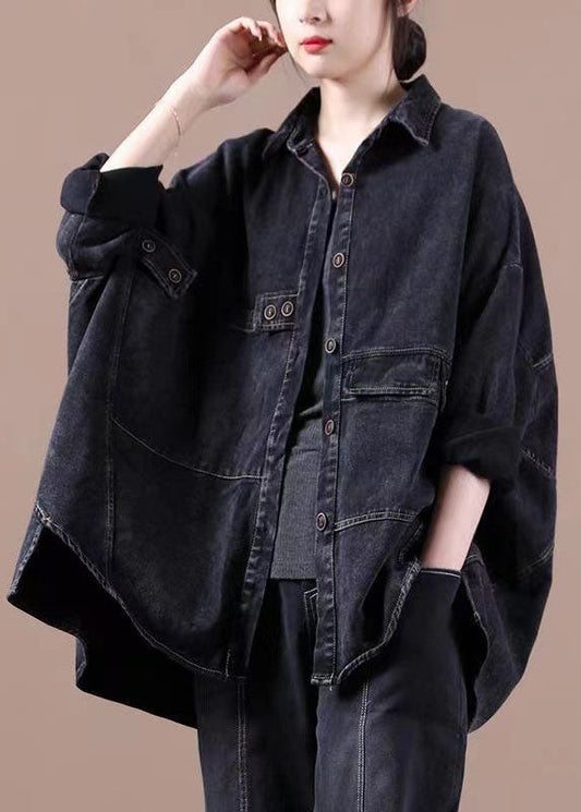 Fashion Black Loose Button patchwork ASYMETRICAL DESIG