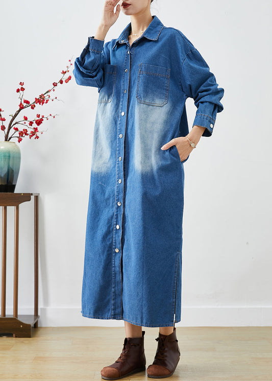 Fashion Blue Bouton Down Down Open Trench Coats Fall