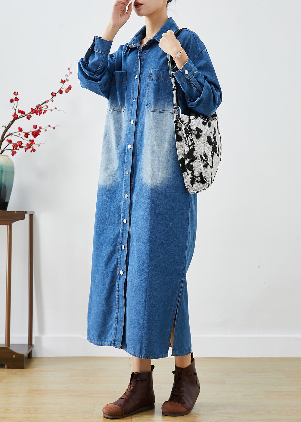 Fashion Blue Bouton Down Down Open Trench Coats Fall