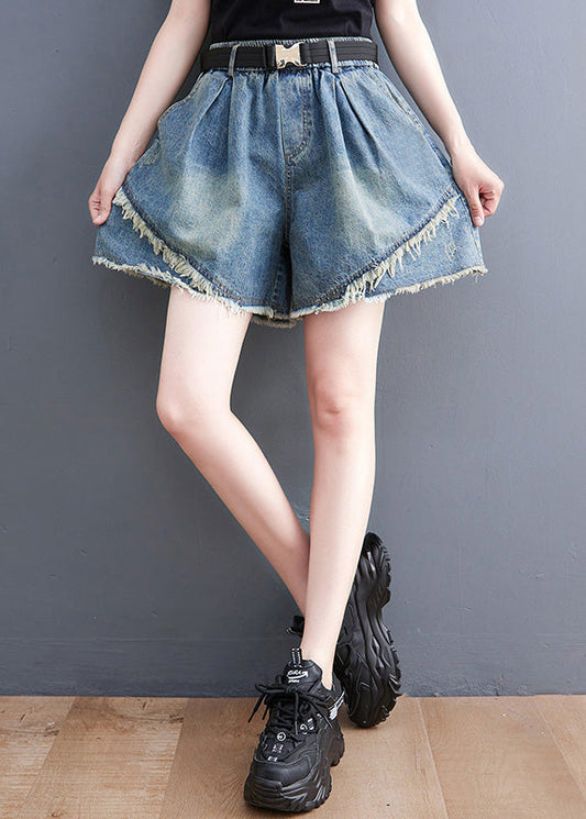 Fashion Blue Patchwork High Taist Denim Shorts Summer