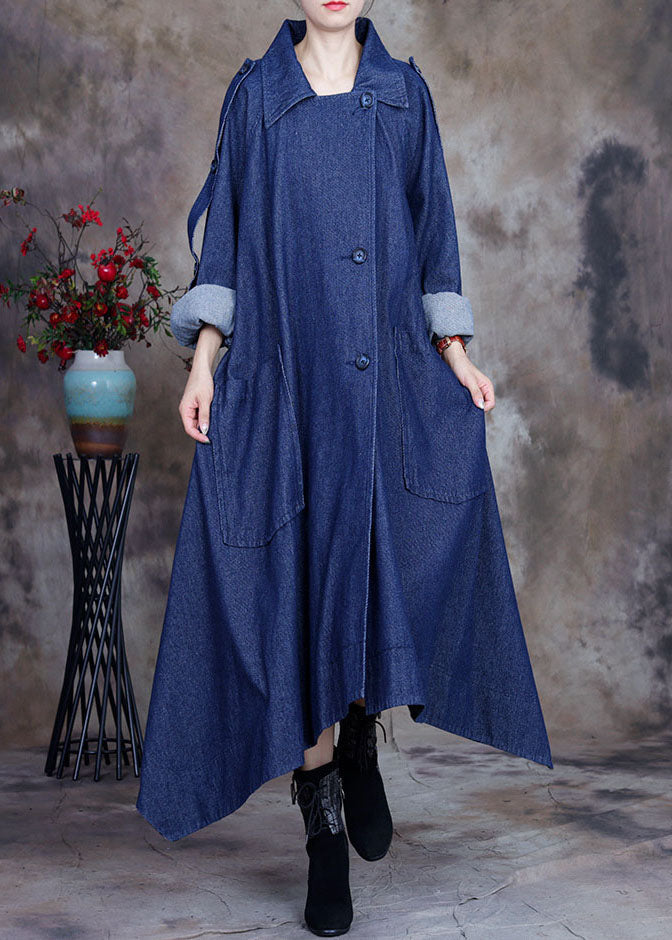 Bouton de design asymétrique bleu mode Peter Pan Collar coton trench-codes printemps