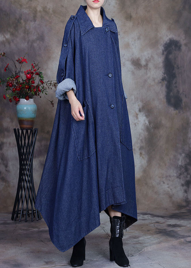 Bouton de design asymétrique bleu mode Peter Pan Collar coton trench-codes printemps