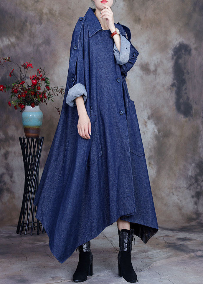 Bouton de design asymétrique bleu mode Peter Pan Collar coton trench-codes printemps