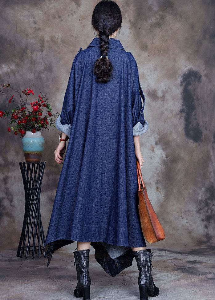 Bouton de design asymétrique bleu mode Peter Pan Collar coton trench-codes printemps