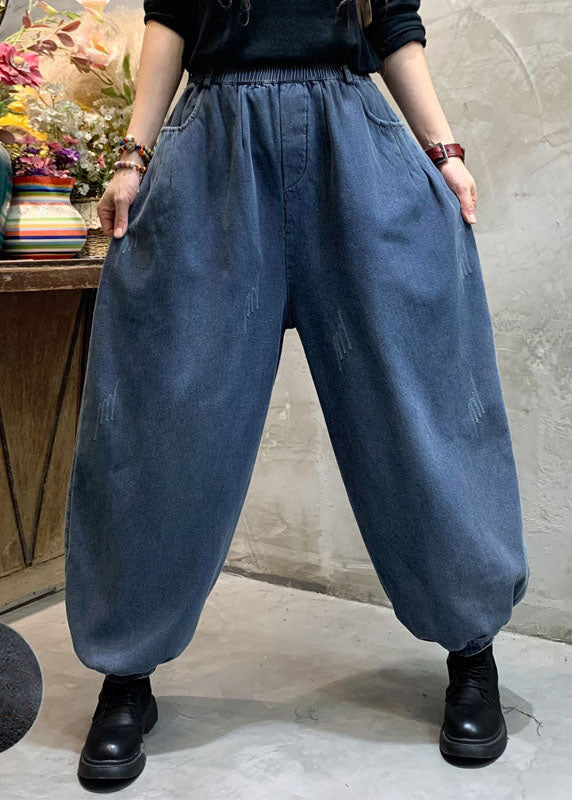 Pantalon lanterne en denim bleu mode hiver épais