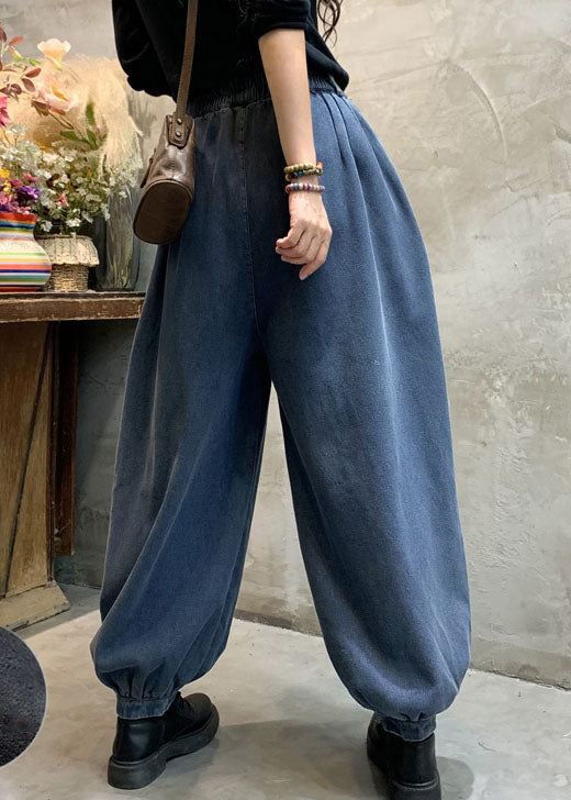 Pantalon lanterne en denim bleu mode hiver épais