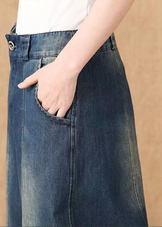 Fashion Denim Blue High Pockets Patchwork Cotton Harem Pantal