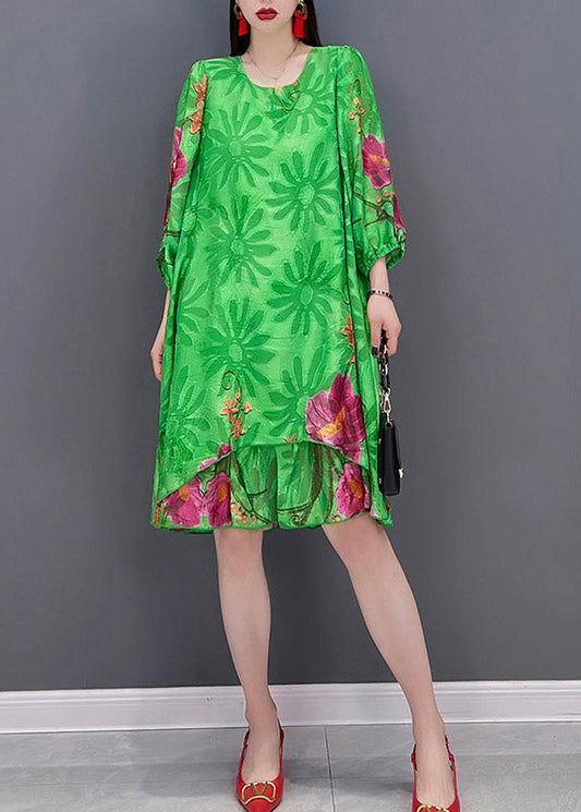 Fashion Green O Neck Print Chiffon tops and shorts two pieces Three Quarter sleeve