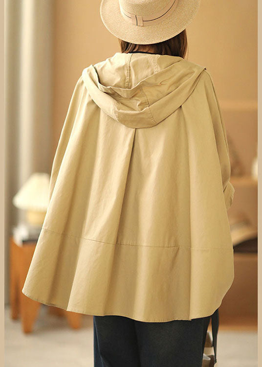 Mode Khaki Bat Wing Sleeve Patchwork Casual Fall Fall Hooded Coat