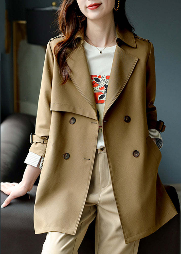 Fashion Khaki Notched Button Trench Coat à manches longues