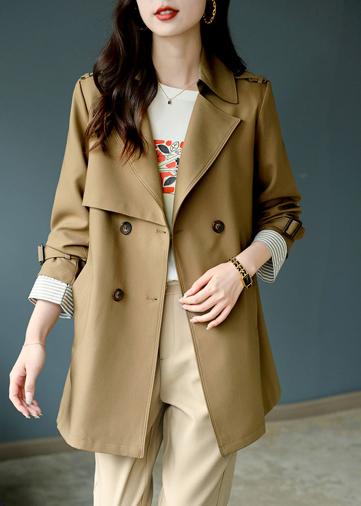 Fashion Khaki Notched Button Trench Coat à manches longues