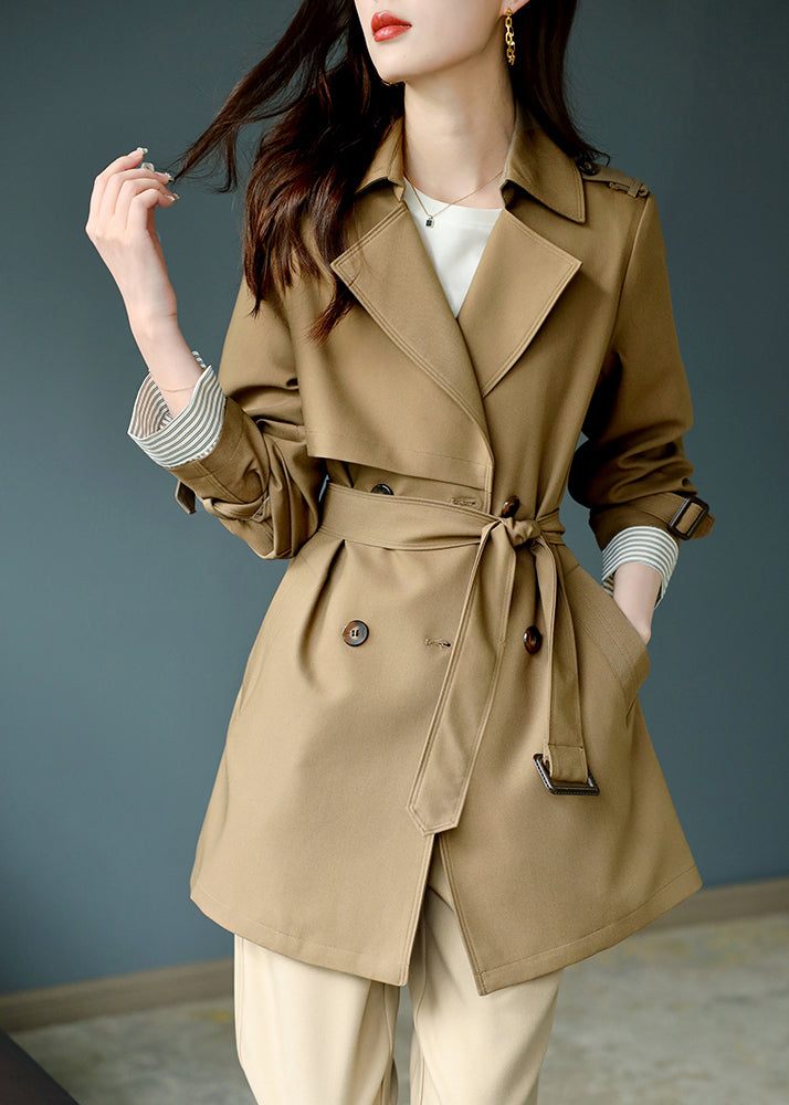 Fashion Khaki Notched Button Trench Coat à manches longues