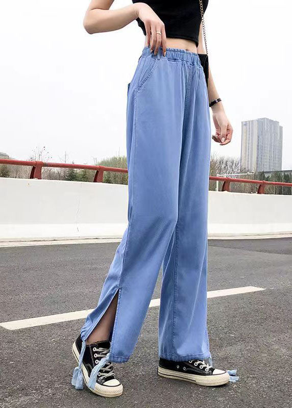 Fashion Bleu clair élastique côté coton ouvert pantalon en denim en coton été