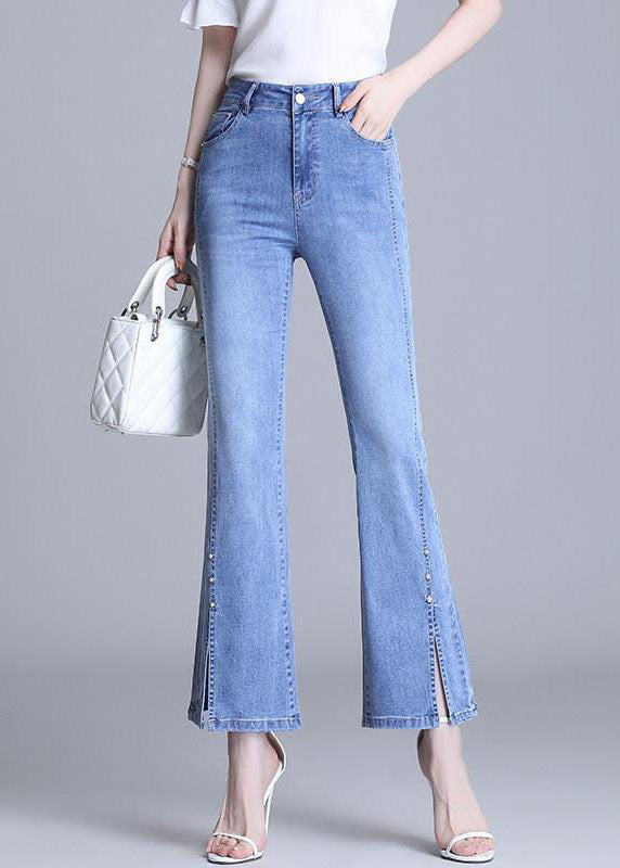 Mode clair bleu hauteur de taille mince côté coton ouvert pantalon fustile en denim d'été