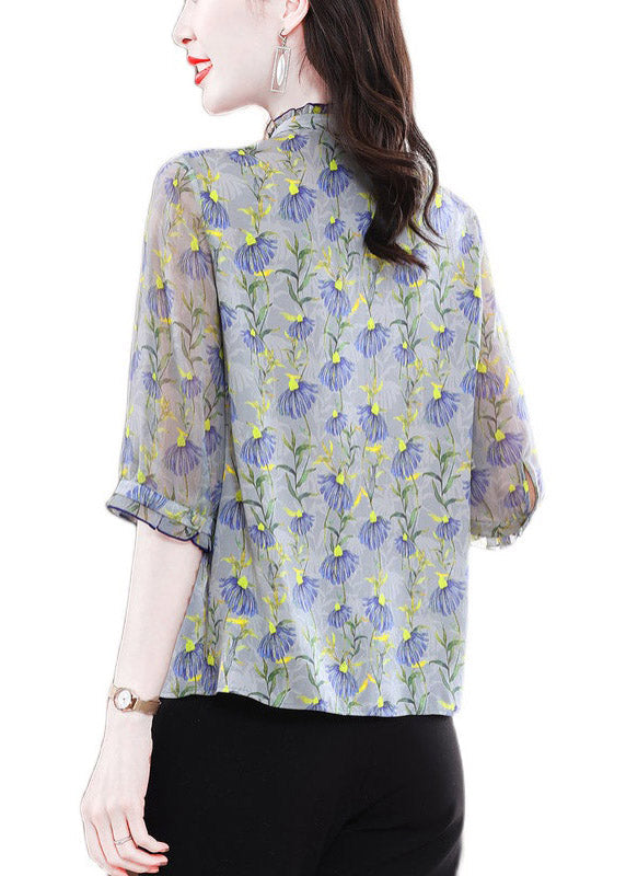 Fashion O-Neck Shuffled Print Silk Shirts Half Mancheve