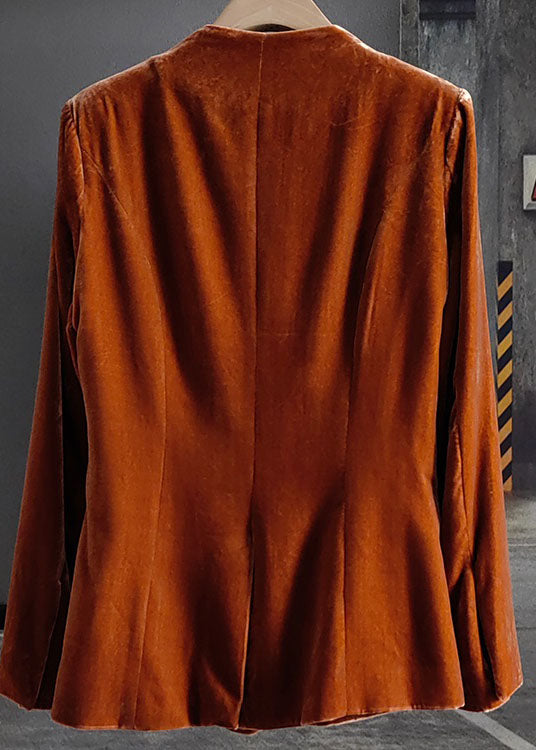 Bouton Orange O-Neck Patchwork Patchwork Silk Velor Coats Spring