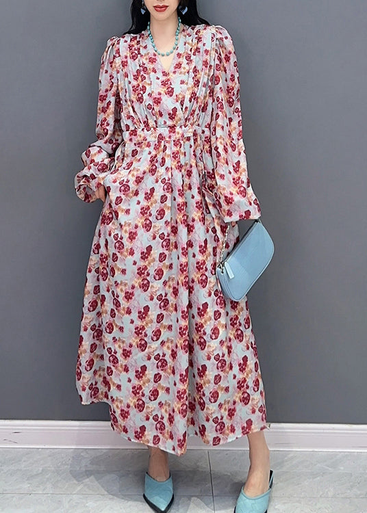 Fashion V Neck Print Tie Take Long Robe Spring