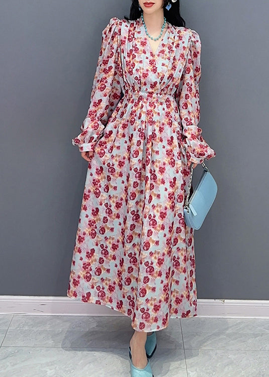 Fashion V Neck Print Tie Take Long Robe Spring