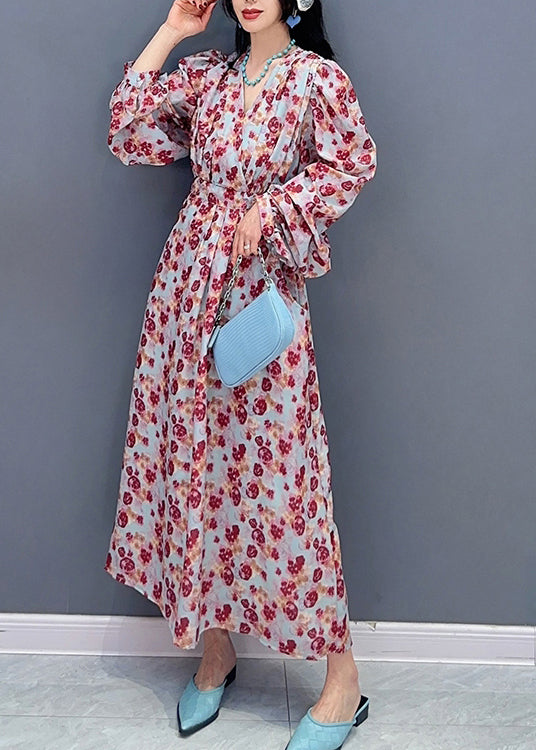 Fashion V Neck Print Tie Take Long Robe Spring