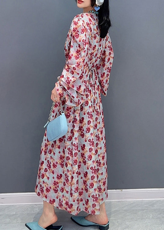 Fashion V Neck Print Tie Take Long Robe Spring