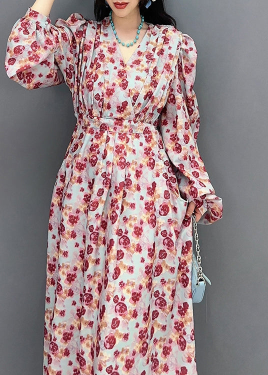 Fashion V Neck Print Tie Take Long Robe Spring