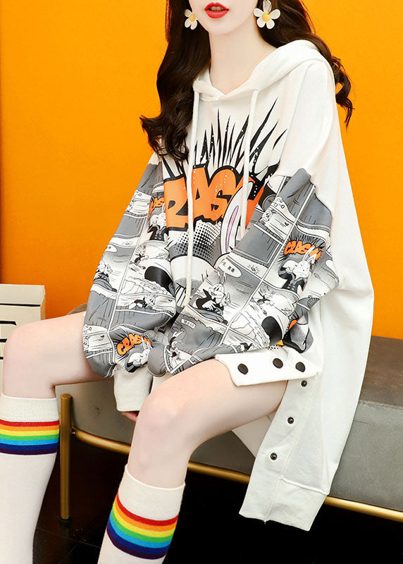 Fashion White Print Graphic Winter Sweatshirts Top