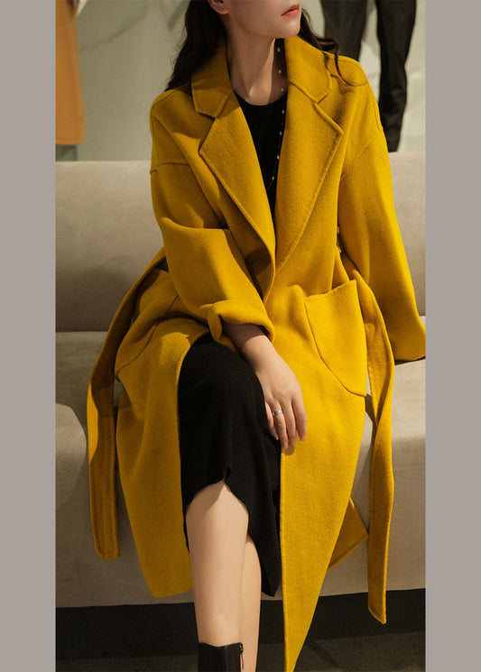 Fashion jaune surdimensionnée Poches en laine Coats d'hiver