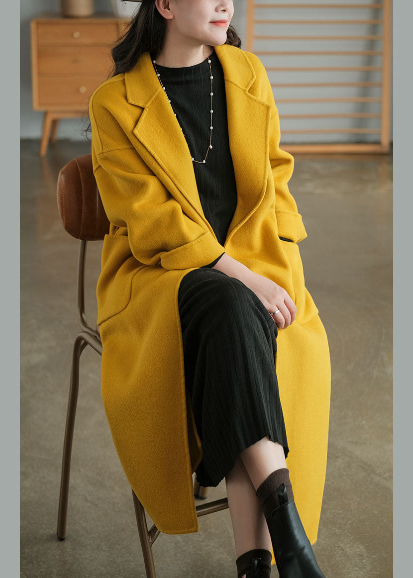 Fashion jaune surdimensionnée Poches en laine Coats d'hiver