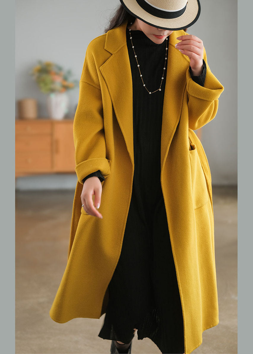 Fashion jaune surdimensionnée Poches en laine Coats d'hiver