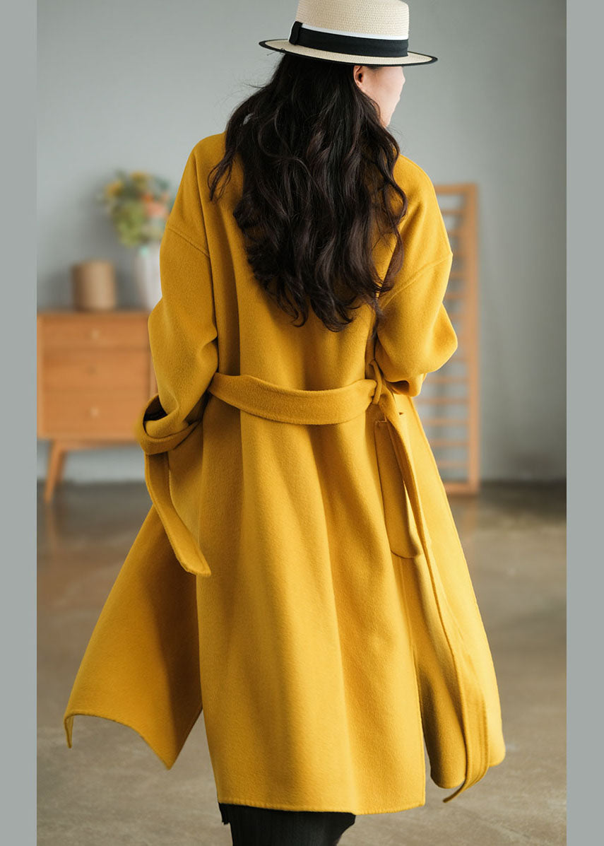 Fashion jaune surdimensionnée Poches en laine Coats d'hiver