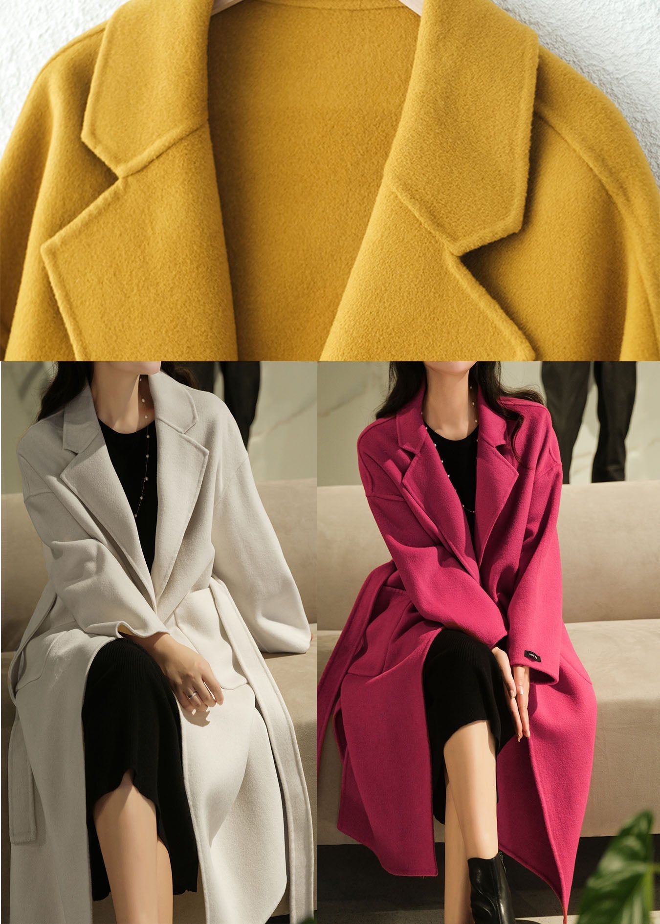 Fashion jaune surdimensionnée Poches en laine Coats d'hiver