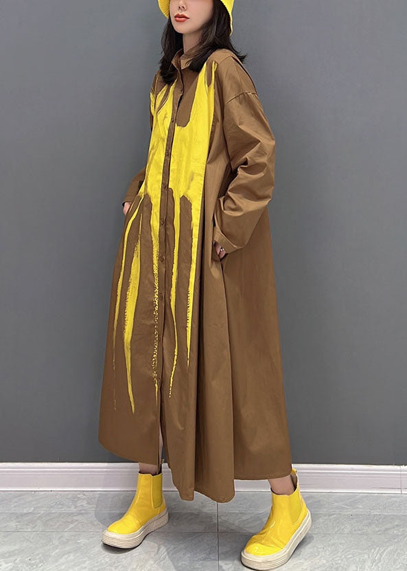 Fashion jaune surdimensionné à cravate dye robe de vacances en coton automne