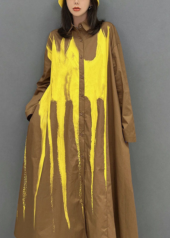 Fashion jaune surdimensionné à cravate dye robe de vacances en coton automne