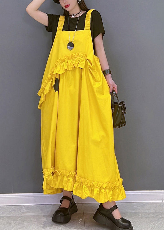 Fashion Yellow Slash Neck Dot Print Spaghetti Sangle de robe sans manches