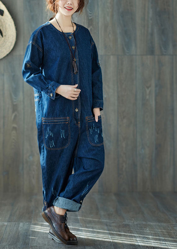 Fashion Blue Blue O-Leck Pockets Denim Jumps Curchs Spring