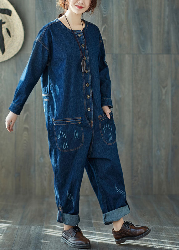 Fashion Blue Blue O-Leck Pockets Denim Jumps Curchs Spring